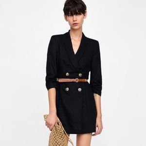 ZARA BLACK BLAZER DRESS WITH SHOULDER PADS AND BELT